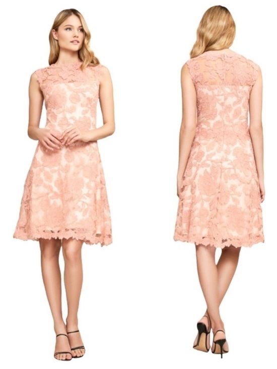 Tadashi Shoji Dresses & Skirts - TADASHI SHOJI Tamura Pink Embroidered Lace Fit Flare Midi Dress 12 Floral Party